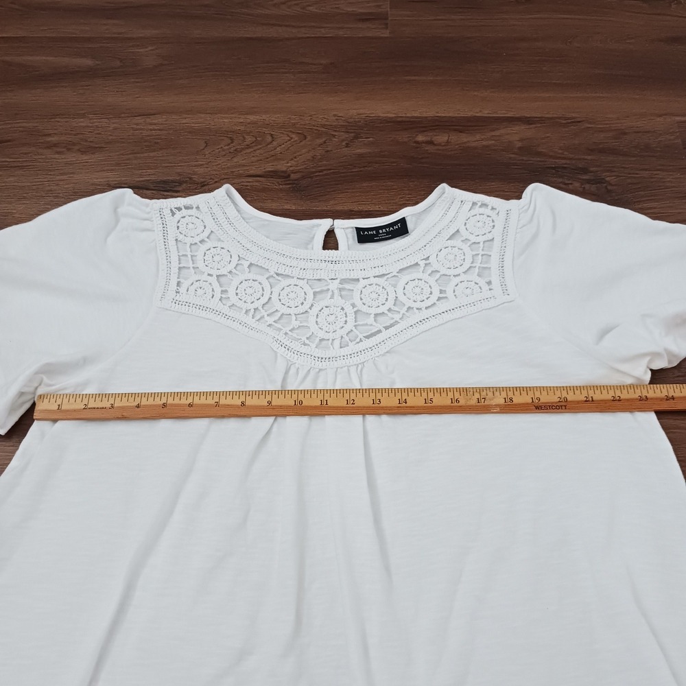 Lane Bryant White Crochet Lace Yoke Top Short Sleeve Cotton Modal Blouse 22/24 - Picture 4 of 6